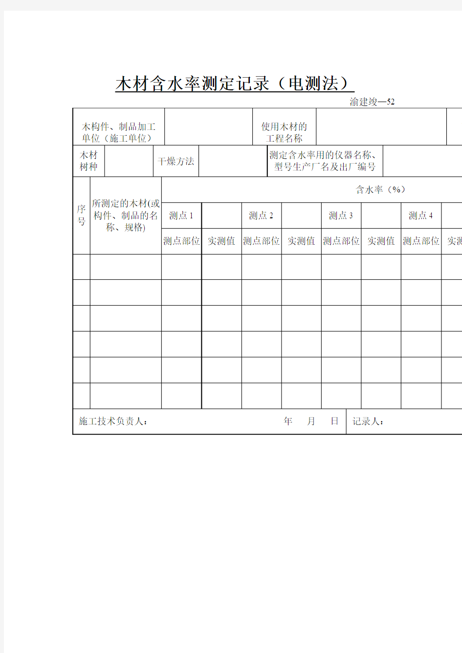 木材含水率测定记录(电测法)