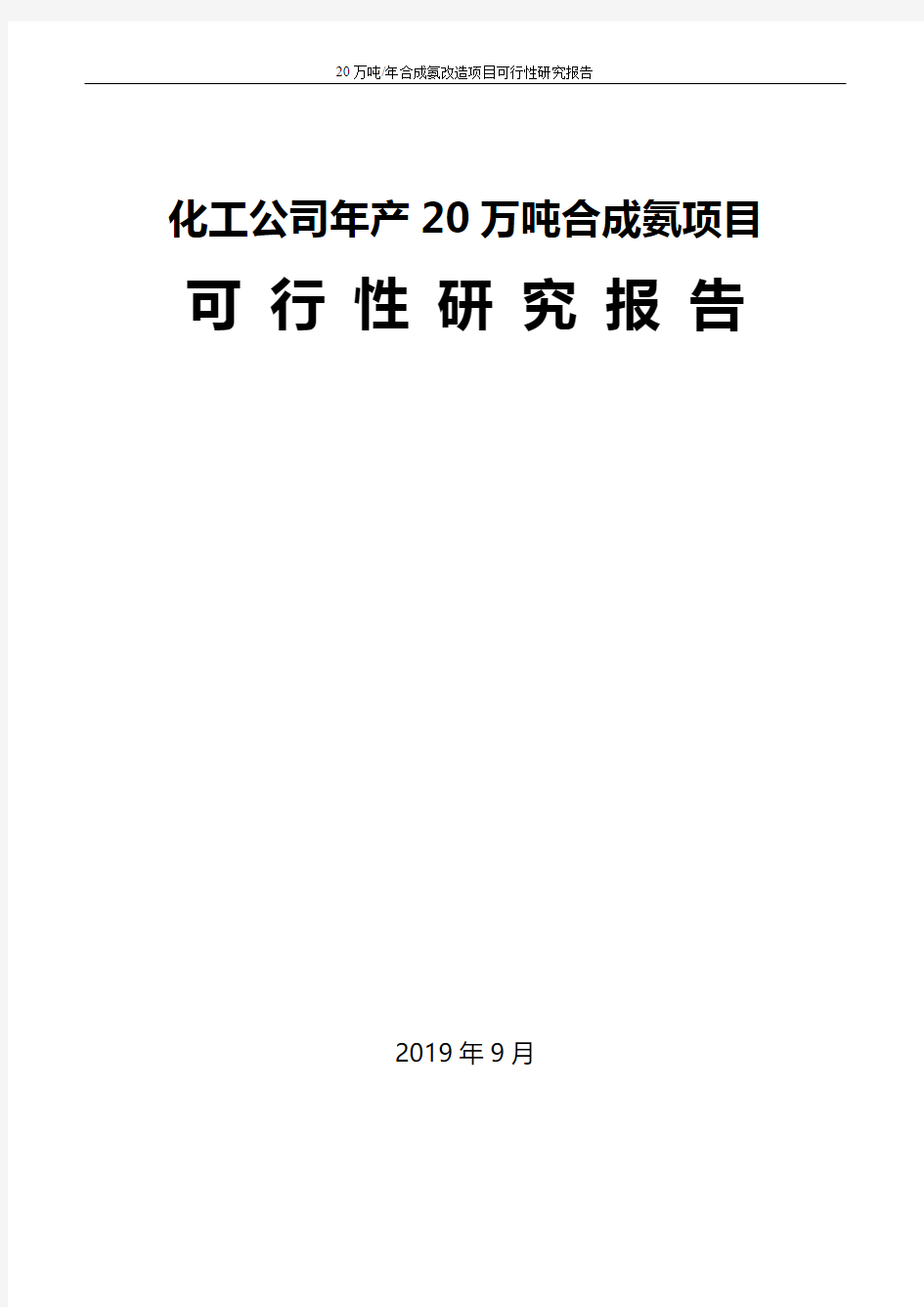 2019年20万吨合成氨扩建项目可行性研究报告