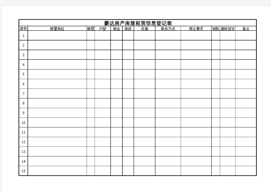 房屋租赁信息登记表