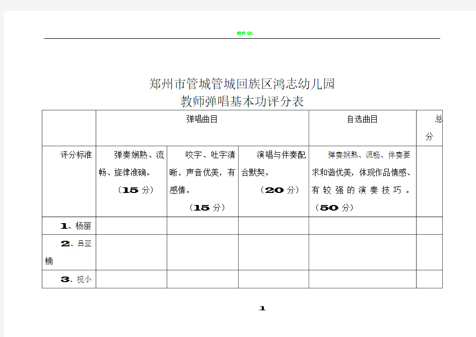 教师弹唱基本功评分表