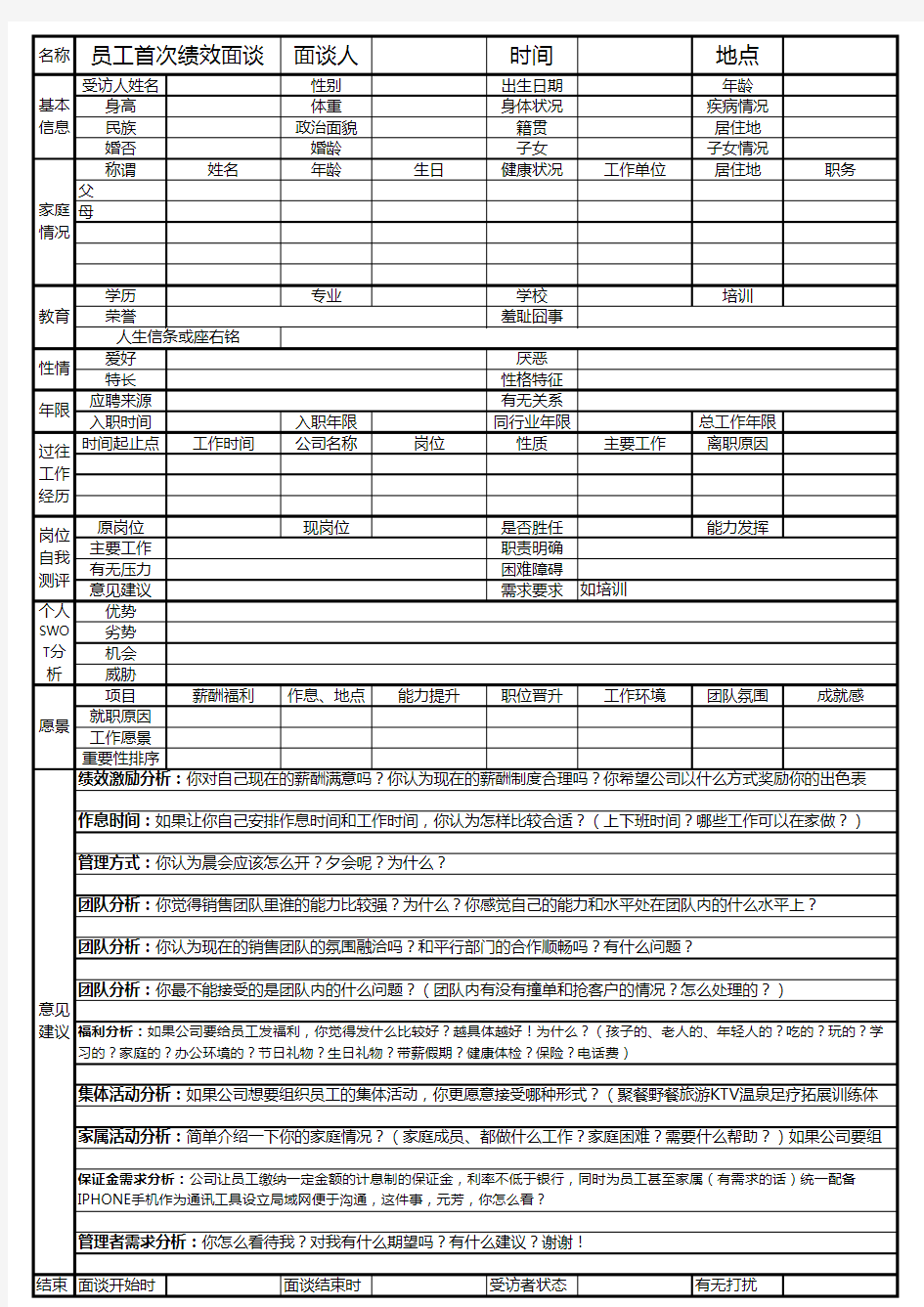 4S店销售顾问首次面谈记录表