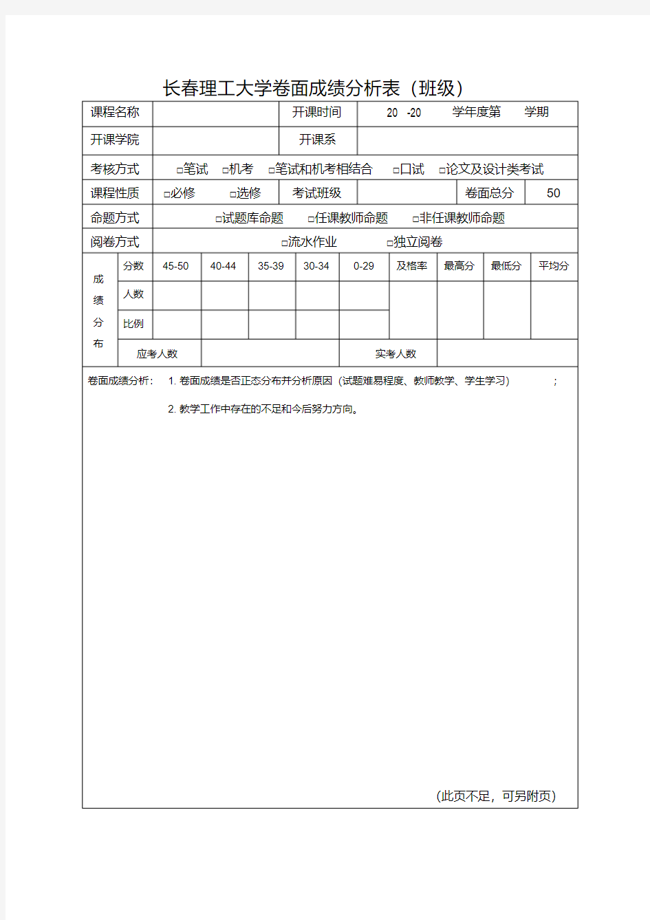 【精选】长春理工大学卷面成绩分析表(班级)_28530