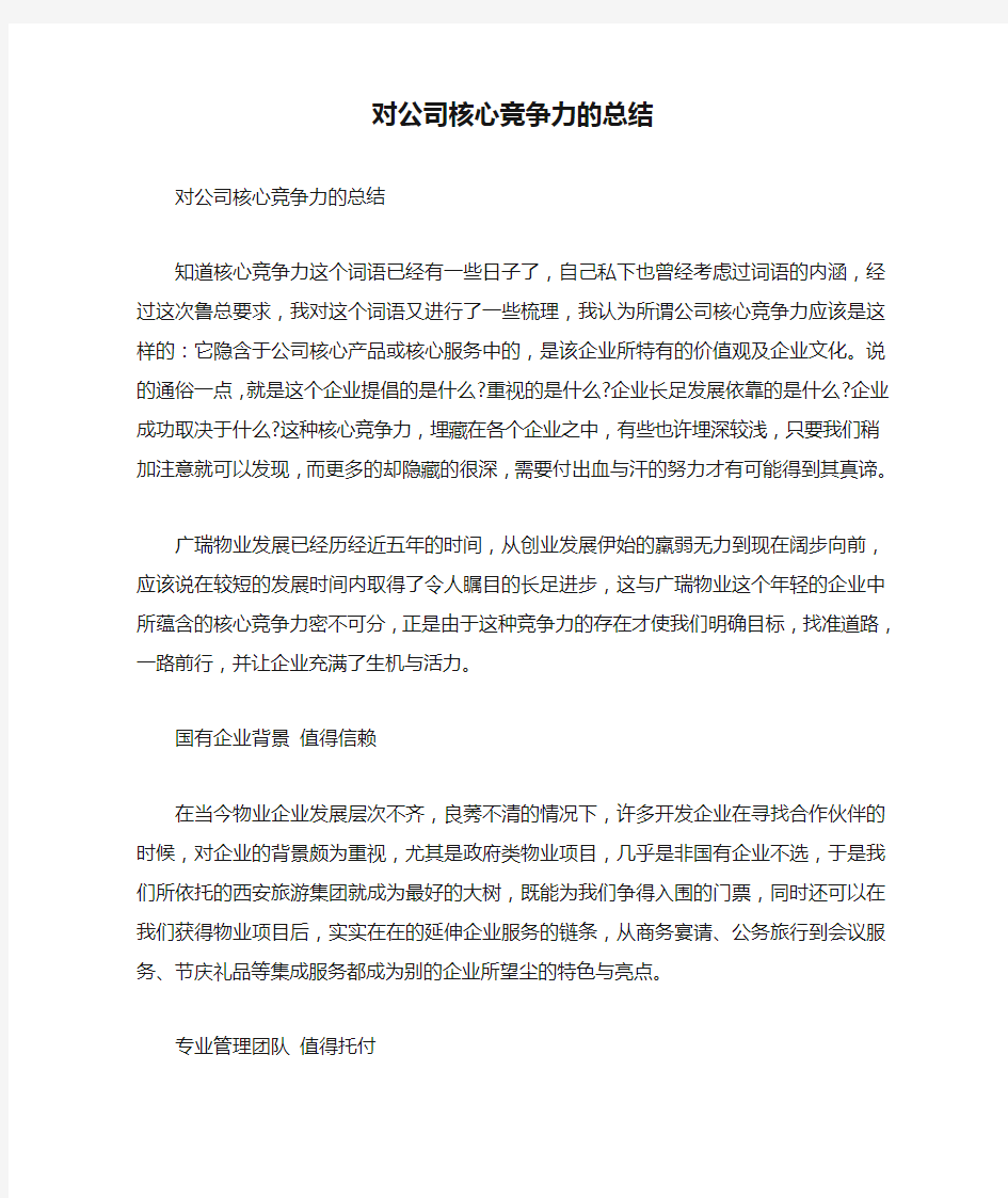 对公司核心竞争力的总结