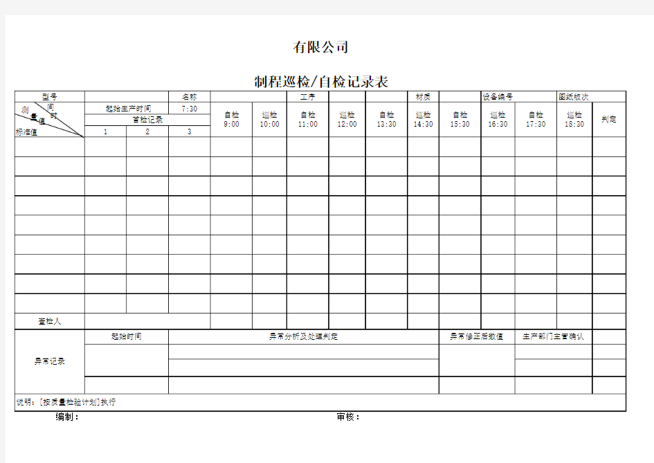 首检自检巡检记录表(机加)