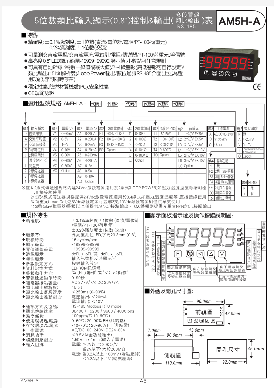 台湾ALSTC台湾艾立新 五位类比输入显示电表