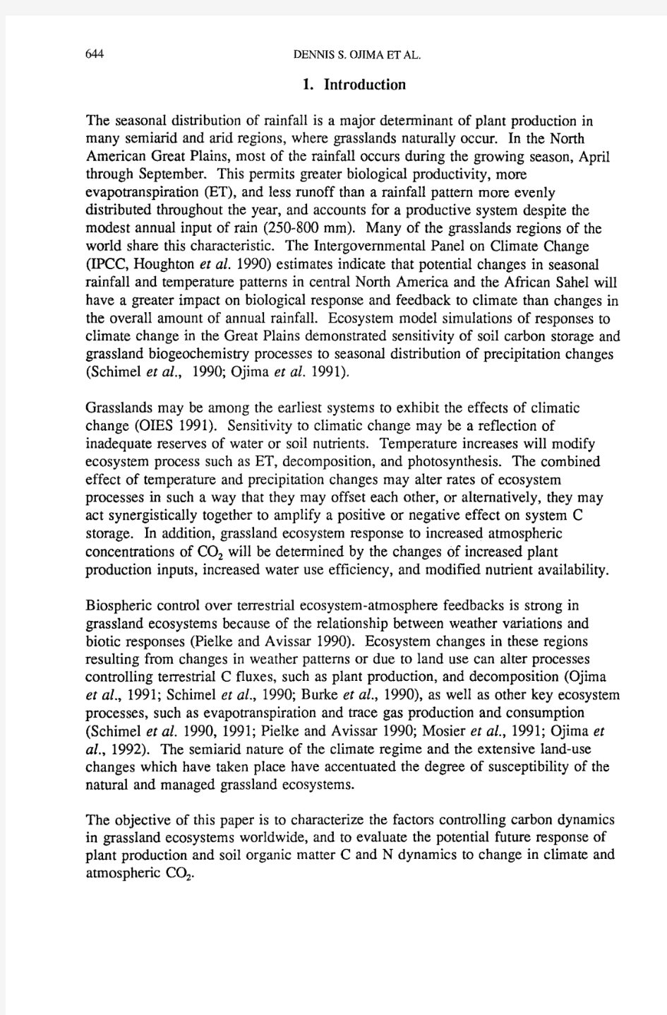 1993-Modeling the effects of climatic and co2 changes on grassland storage of soil C