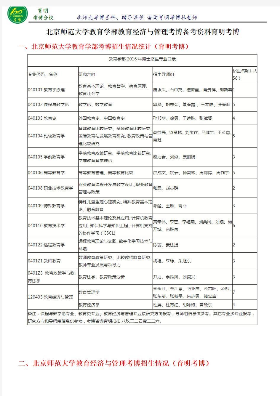 北京师范大学教育经济与管理教育管理考博参考书复试要求状元笔记-育明考博