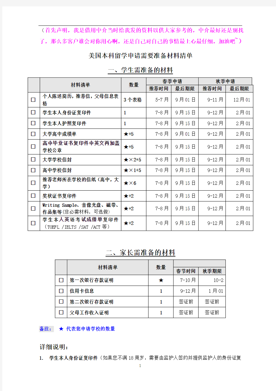 申请转学美国 材料清单