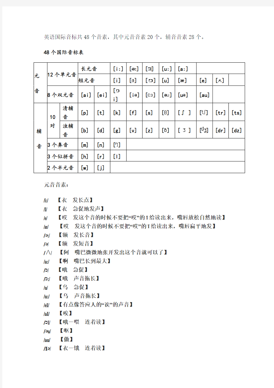 英语48个音标中文谐音读法大全