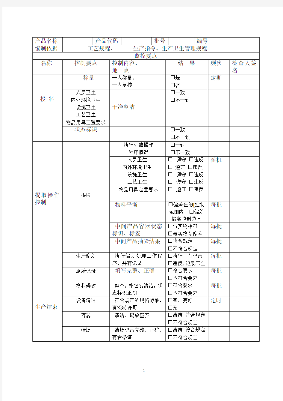 关键工序质量控制点记录