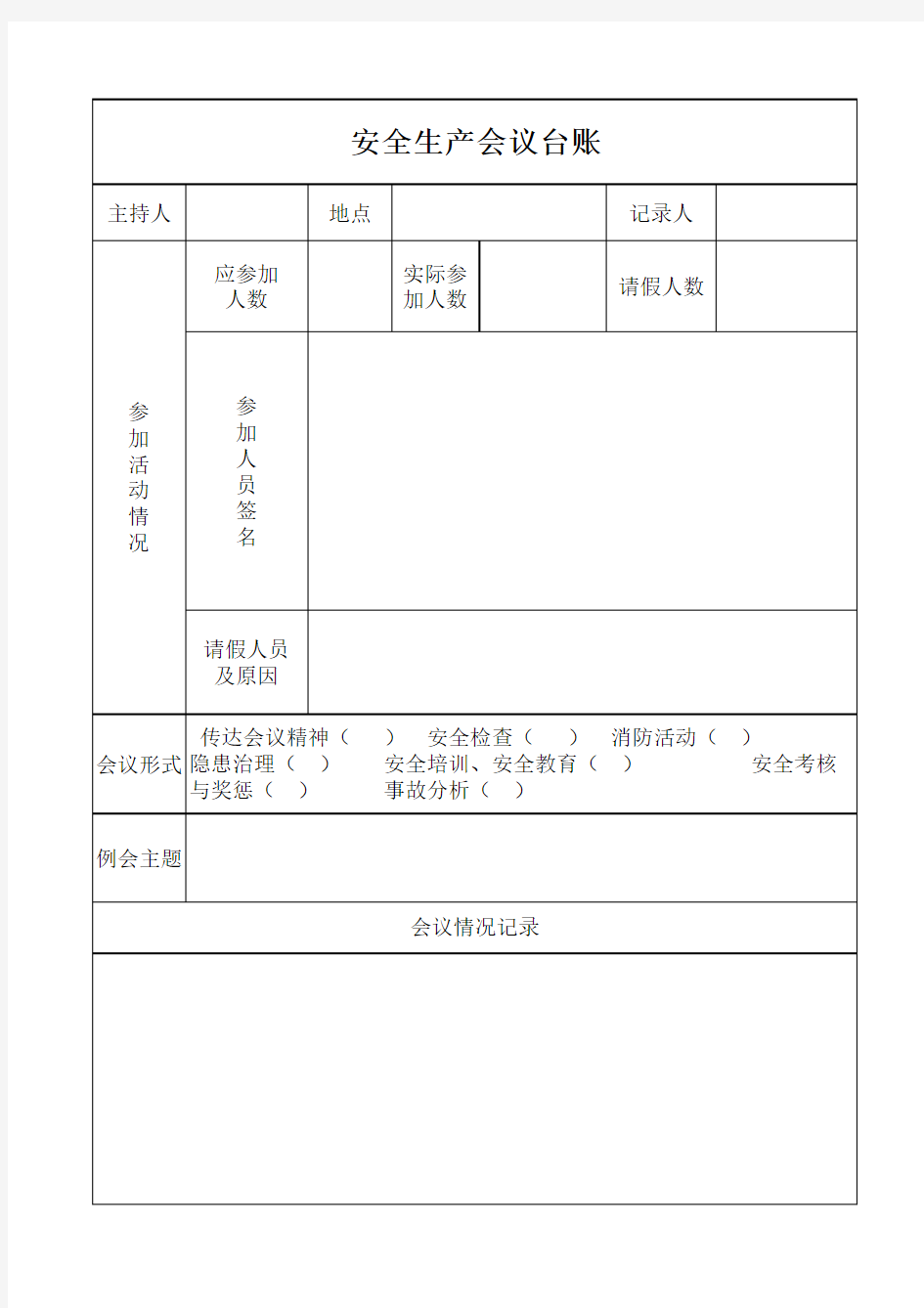 安全生产会议台账