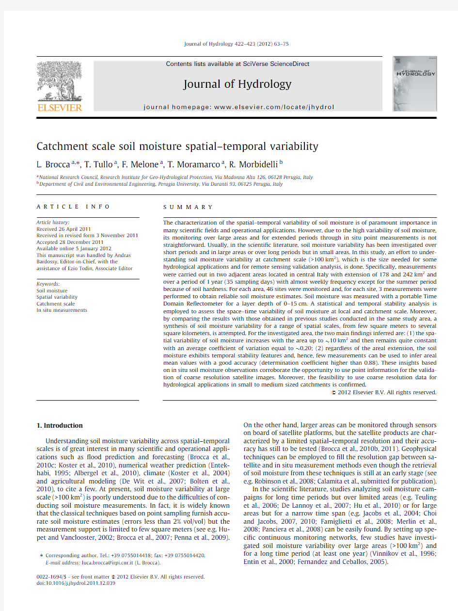 Catchment scale soil moisture spatial–temporal variability