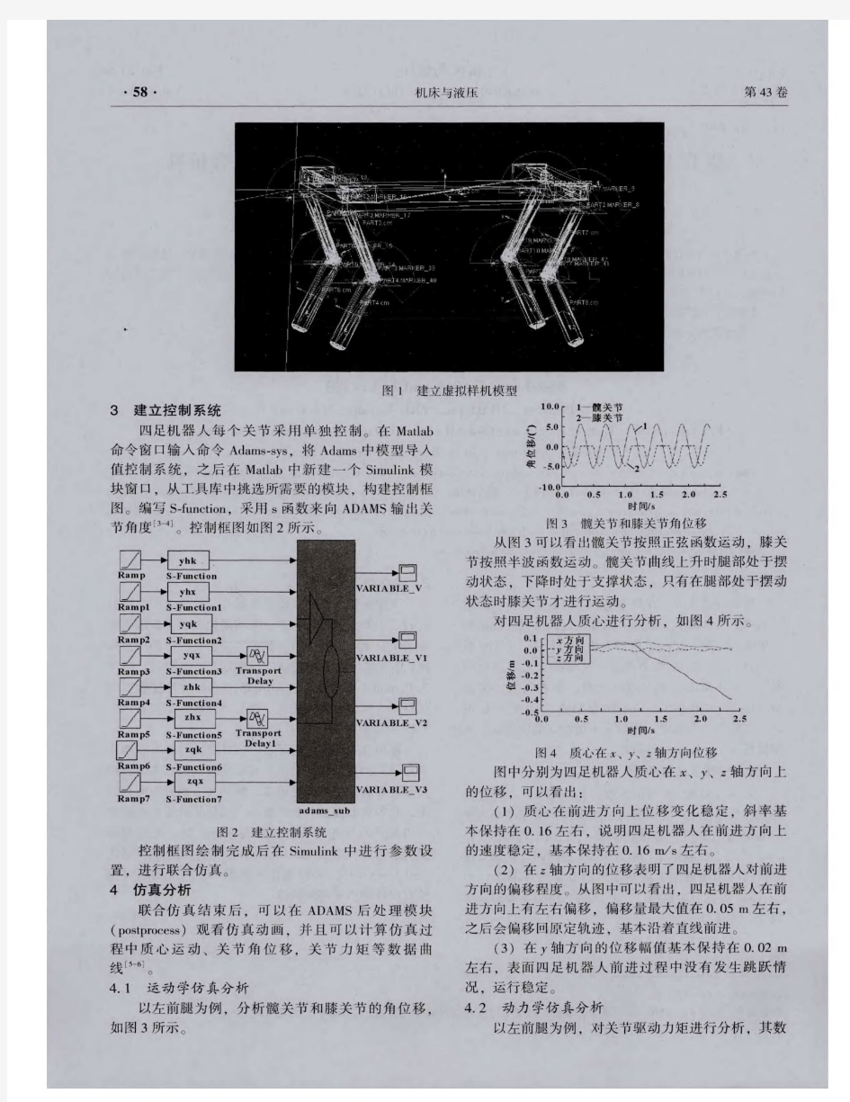 基于ADAMS与MATLAB的四足机器人的trot步态联合仿真