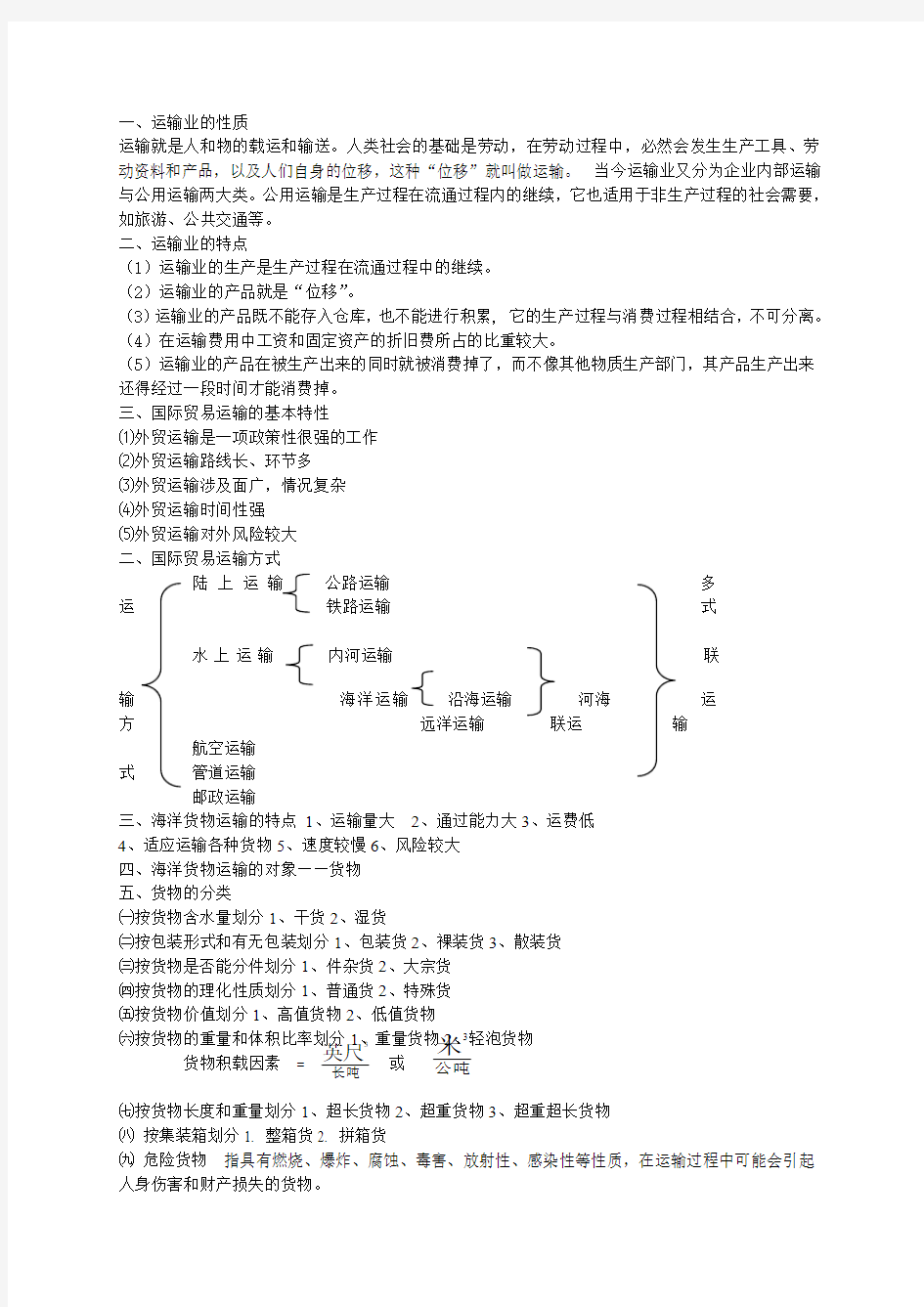 国际贸易运输期末考试重点总结