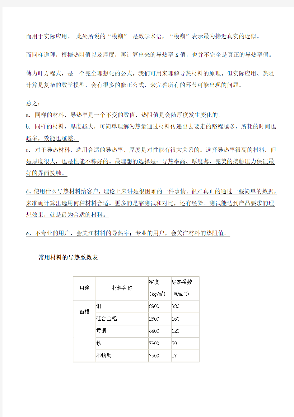 常用材料导热系数表