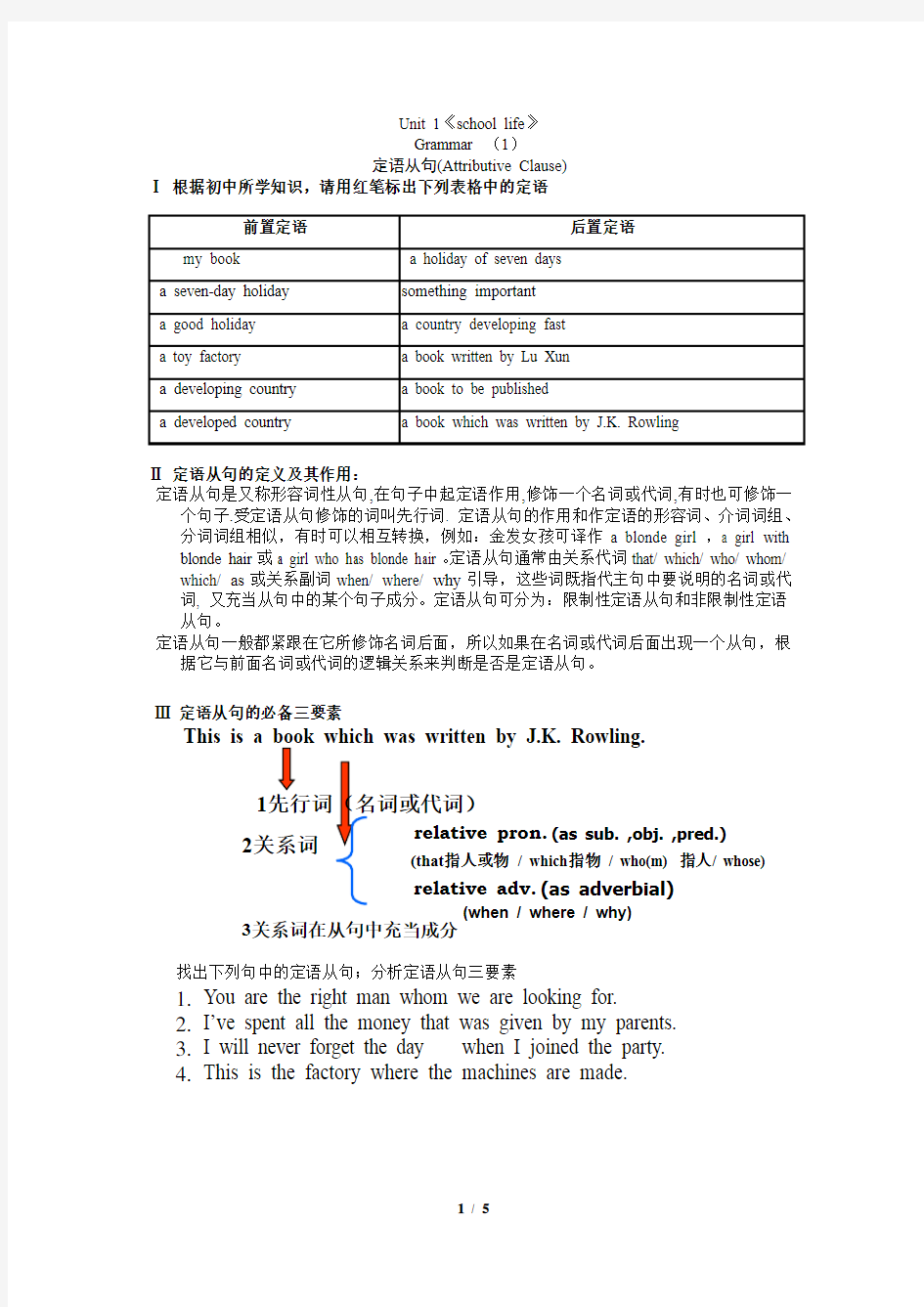 定语从句讲解(关系代词的用法)