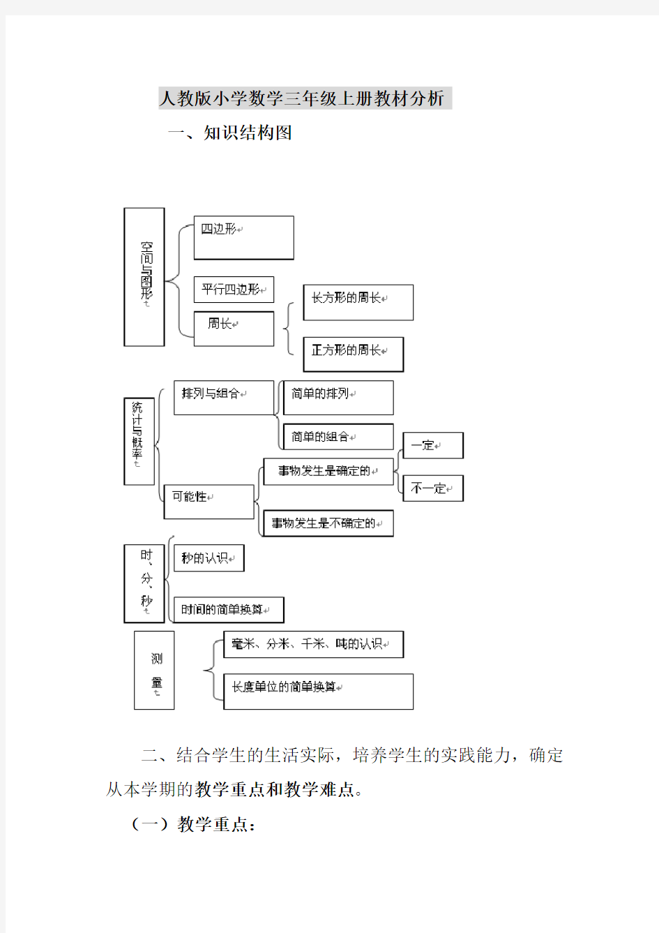 (完整)人教版小学数学三年级上册教材分析