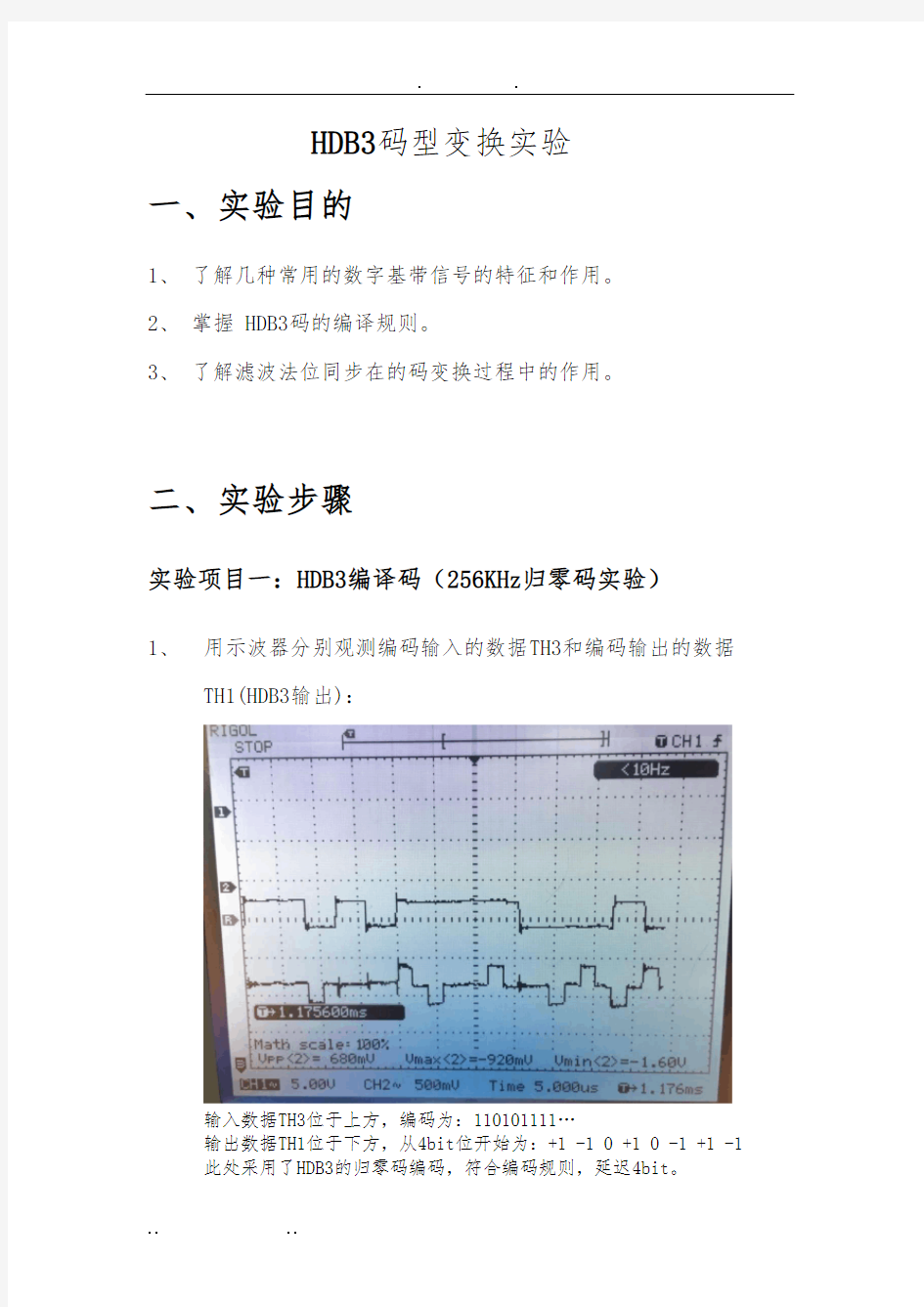 HDB3码型变换实验