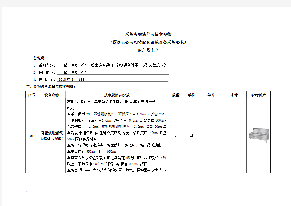 采购货物清单及技术参数