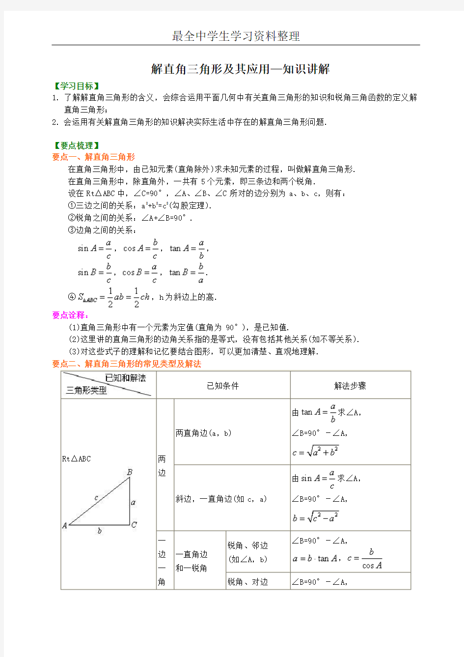 解直角三角形及其应用--知识讲解