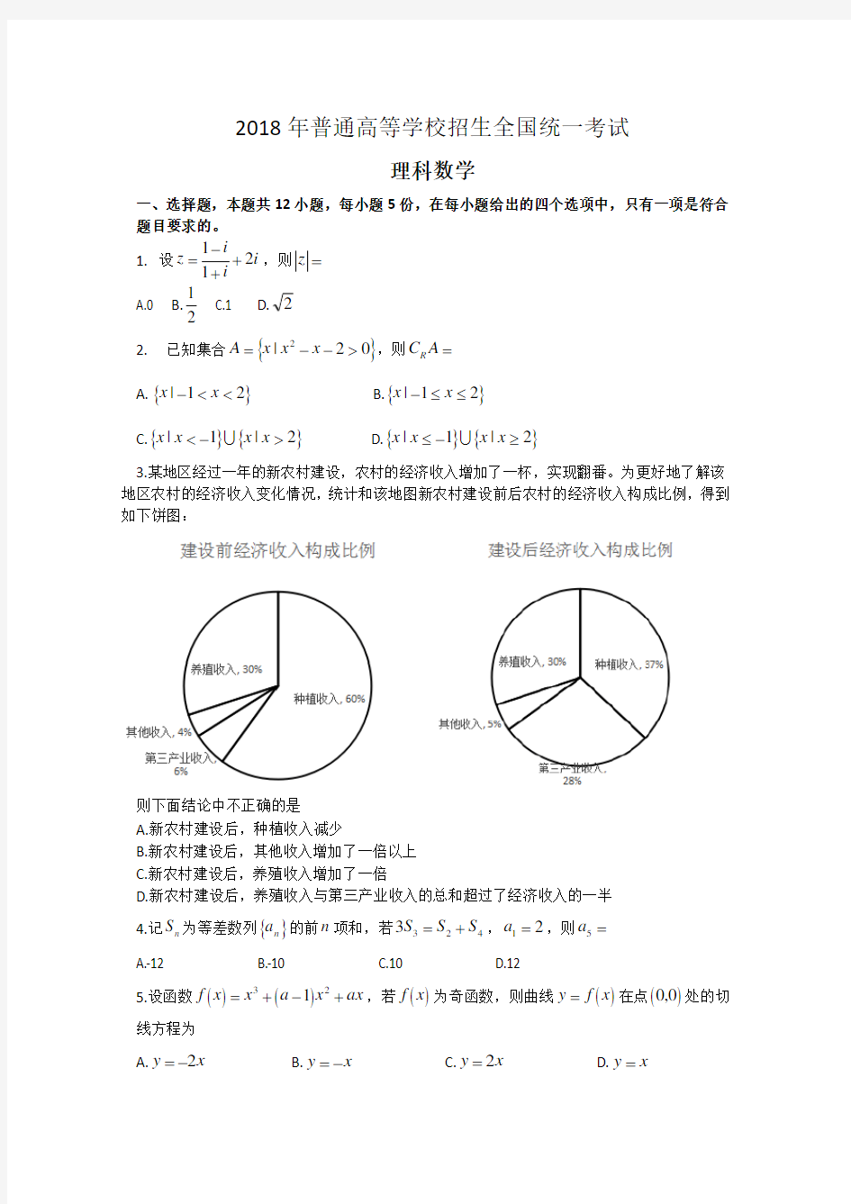 (完整word版)2018高考全国1卷理科数学试卷