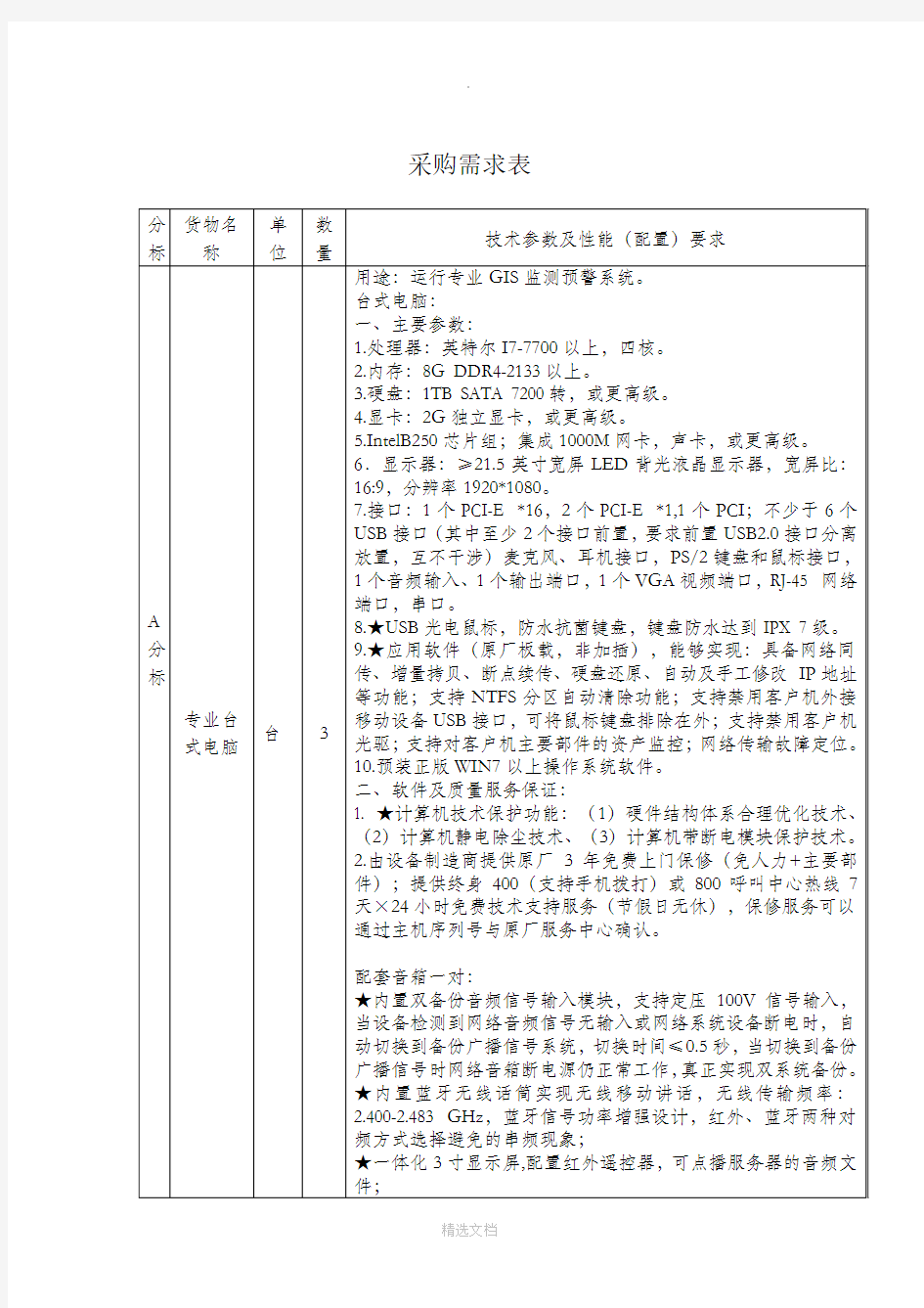 采购需求表完整