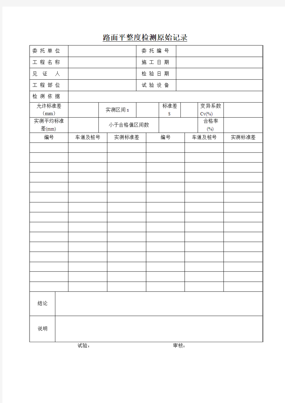 路面平整度原始记录表