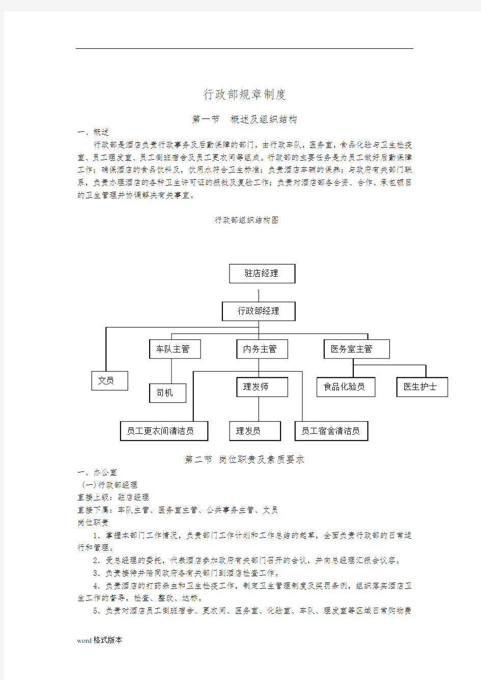 行政部管理规章制度