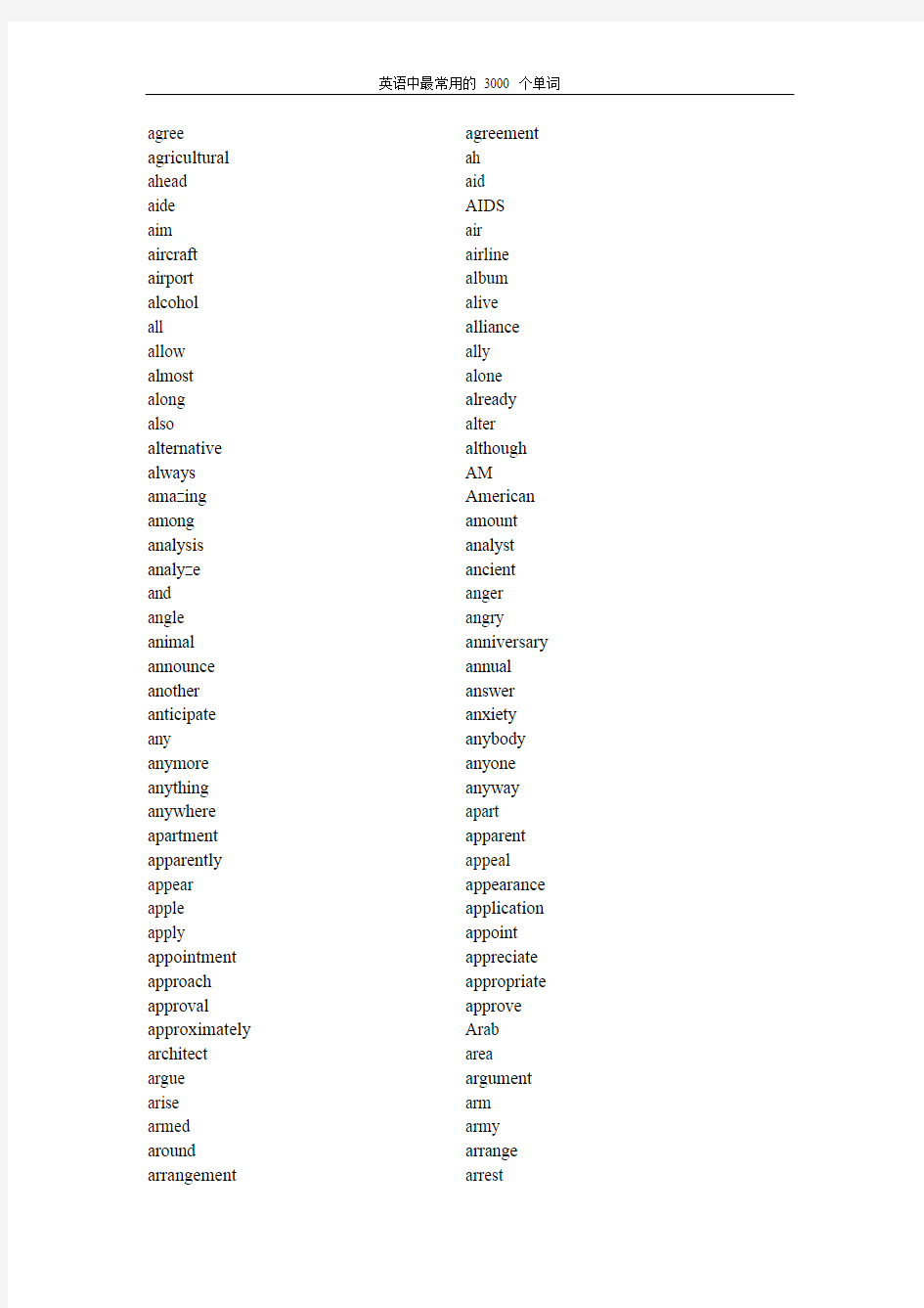 (完整版)英语中最常用的 3000 个单词