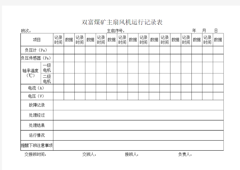 主扇运行记录表