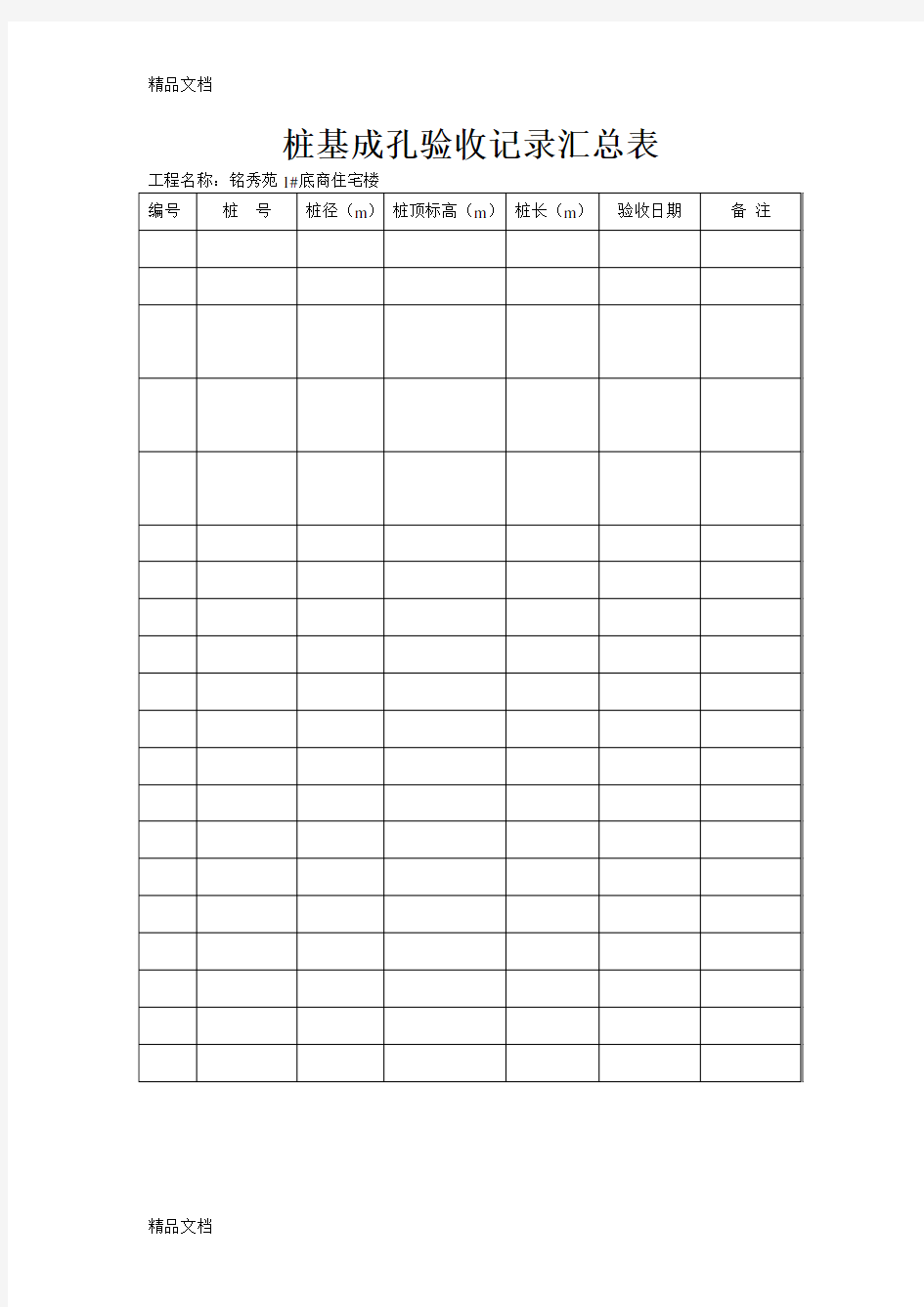 最新桩基成孔验收记录汇总表