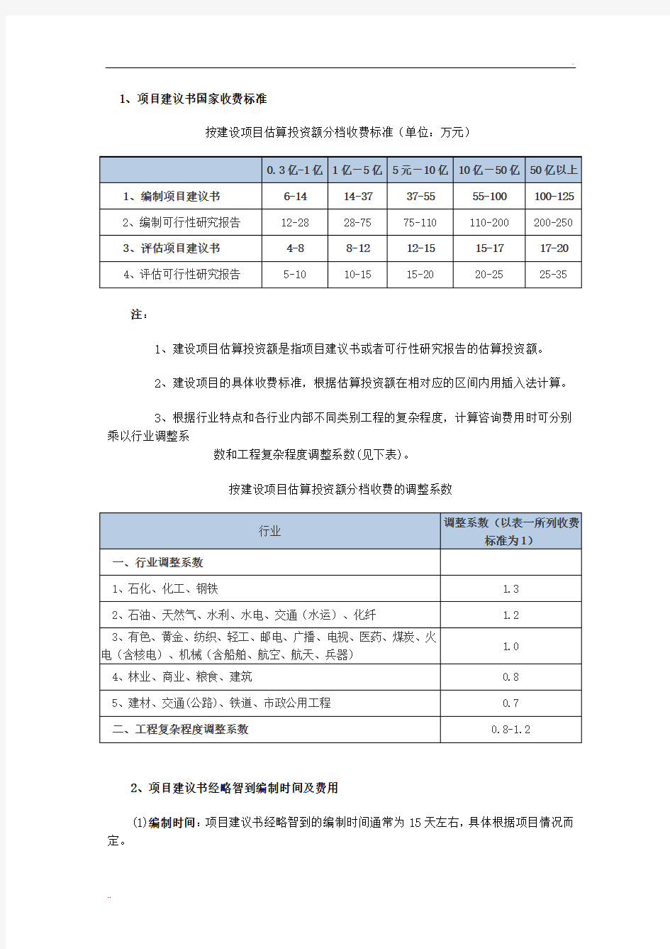 项目建议书国家收费标准