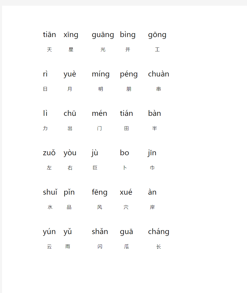 幼儿识字大全1000个常用汉字(带注音)