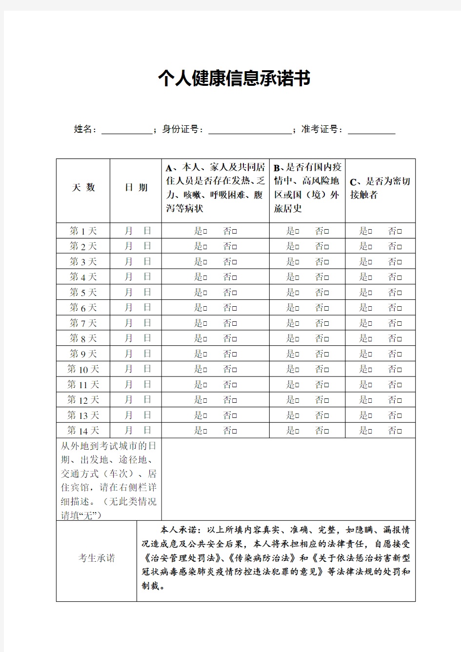 个人健康信息承诺书