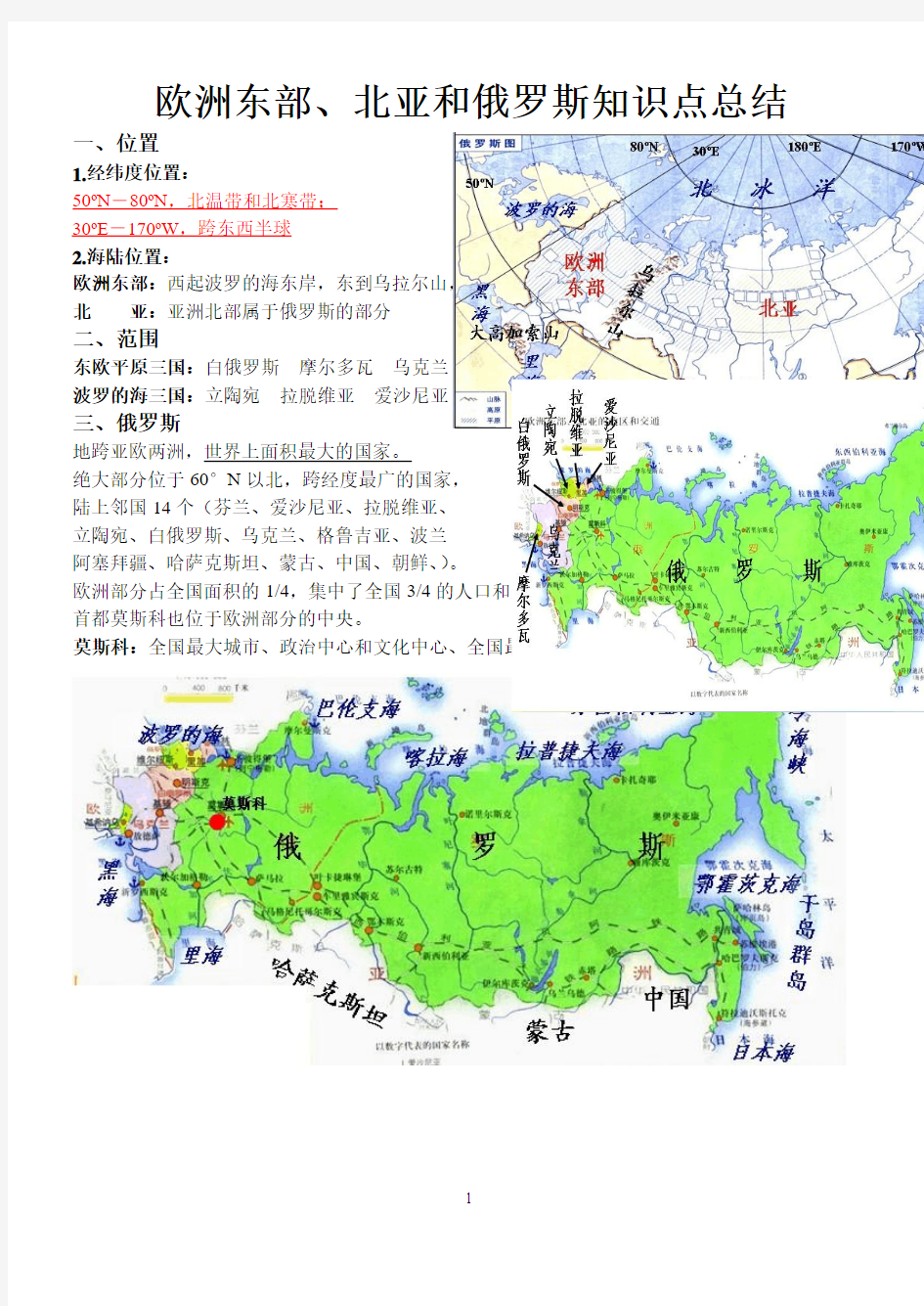 东欧、北亚和俄罗斯知识点总结