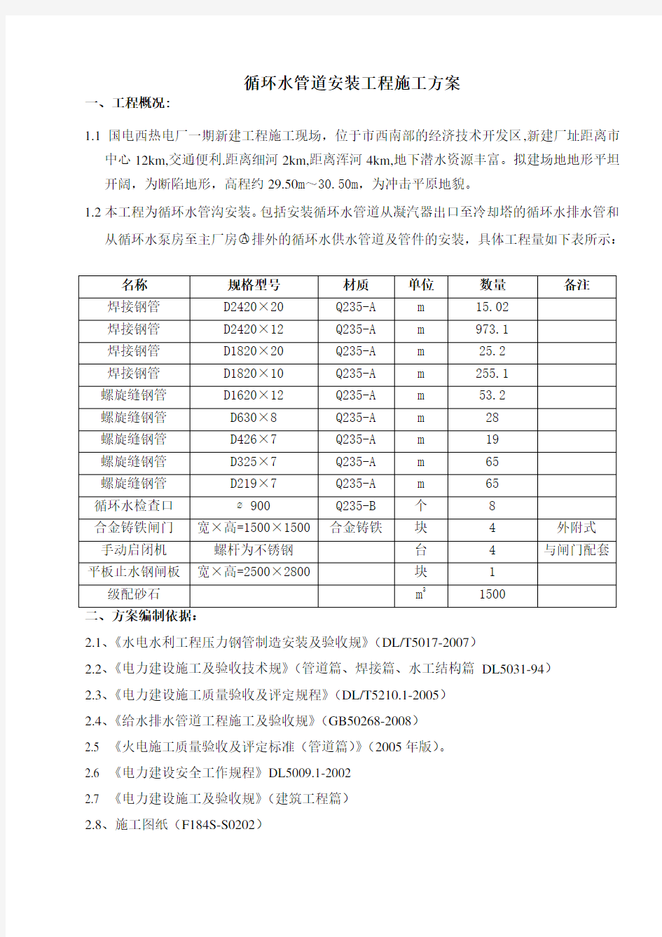 循环水管道安装方案设计(作业指导书)