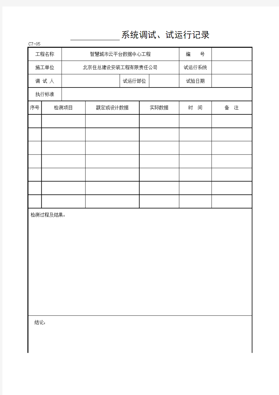 系统调试、试运行记录