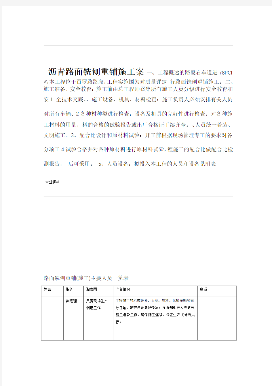 沥青路面铣刨重铺施工设计方案