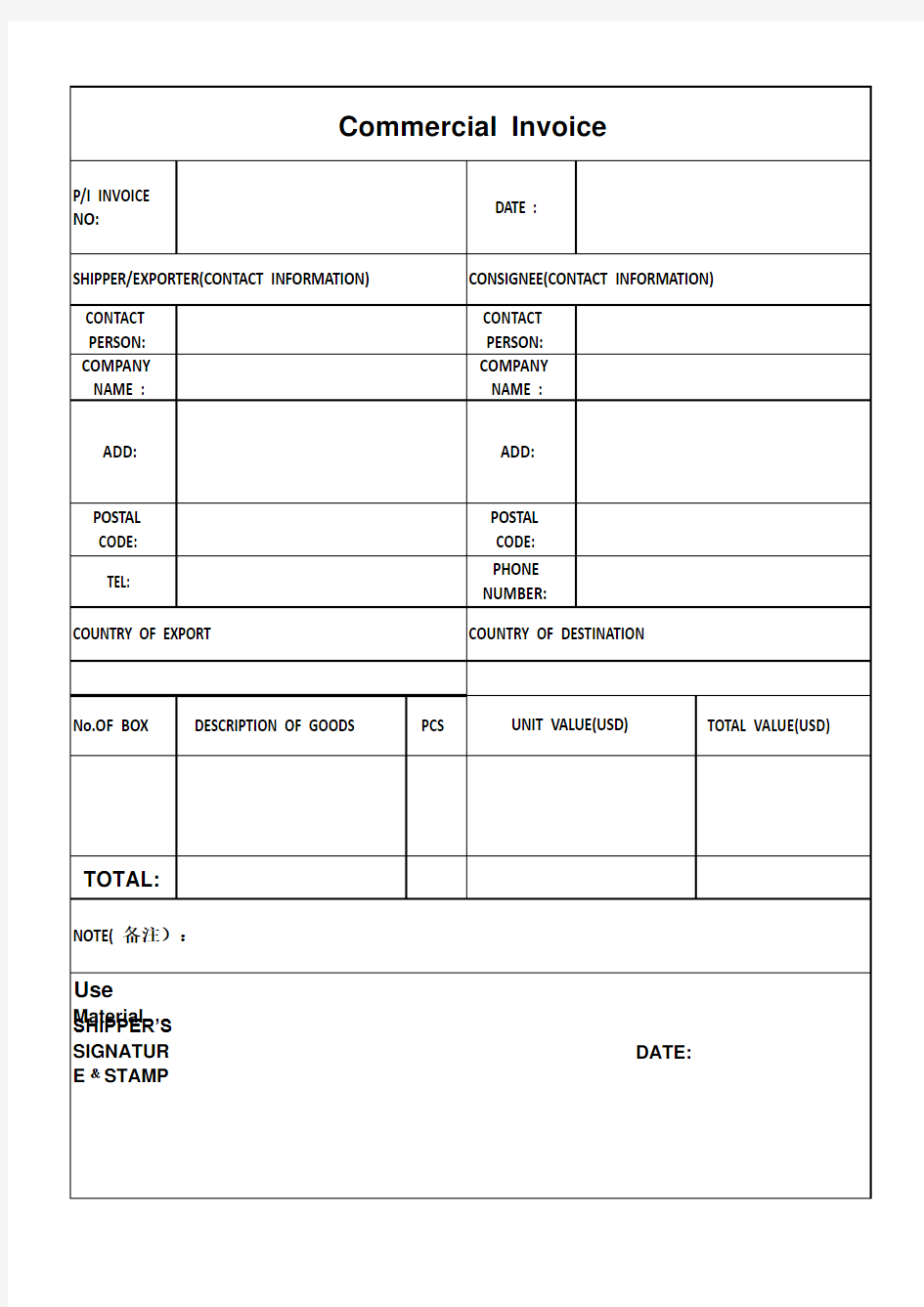 Invoice商业发票模板