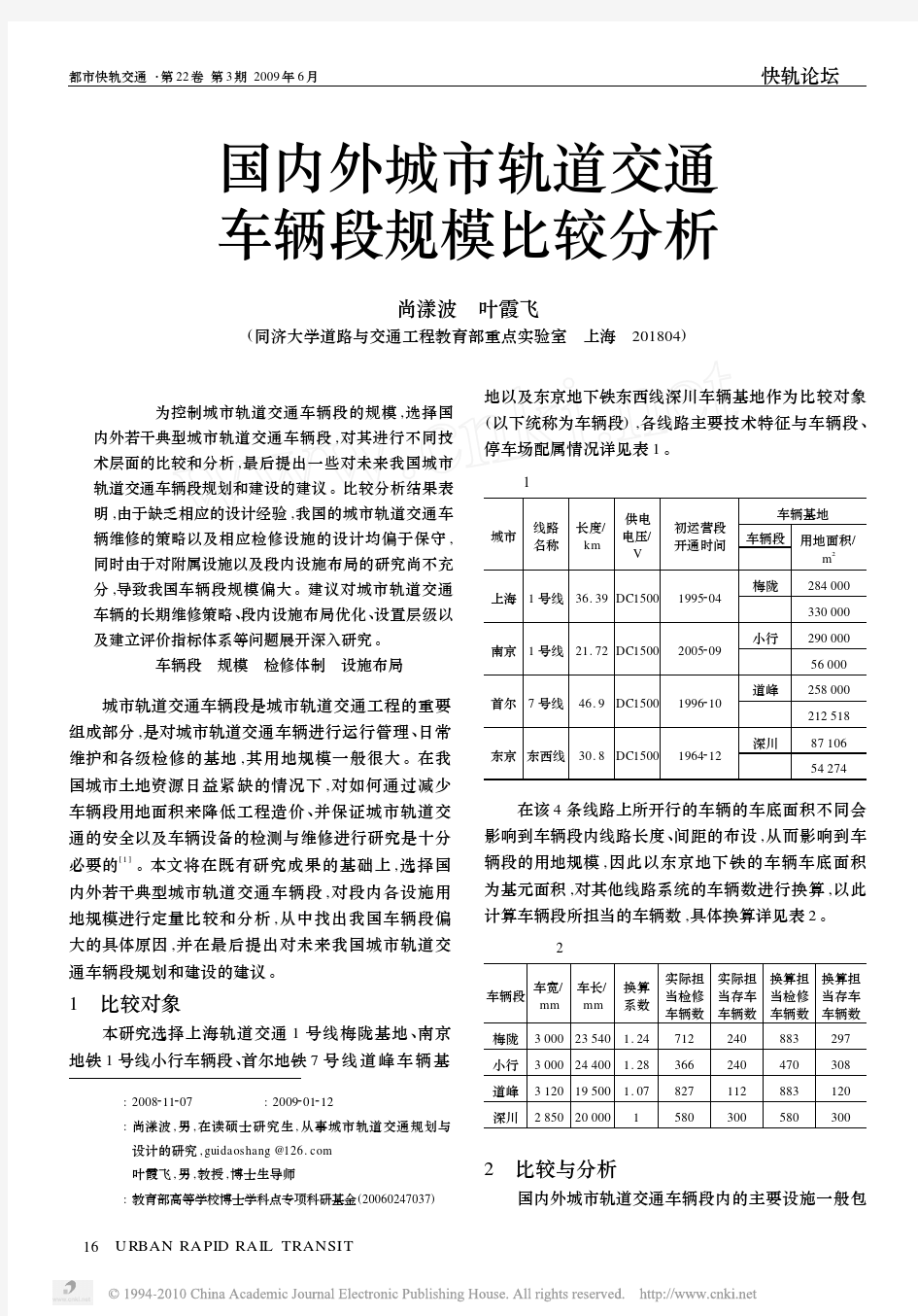 国内外城市轨道交通车辆段规模比较分析