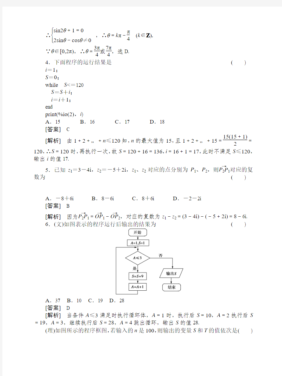 2011高考数学一轮复习 阶段性测试题 算法(框图)与复数