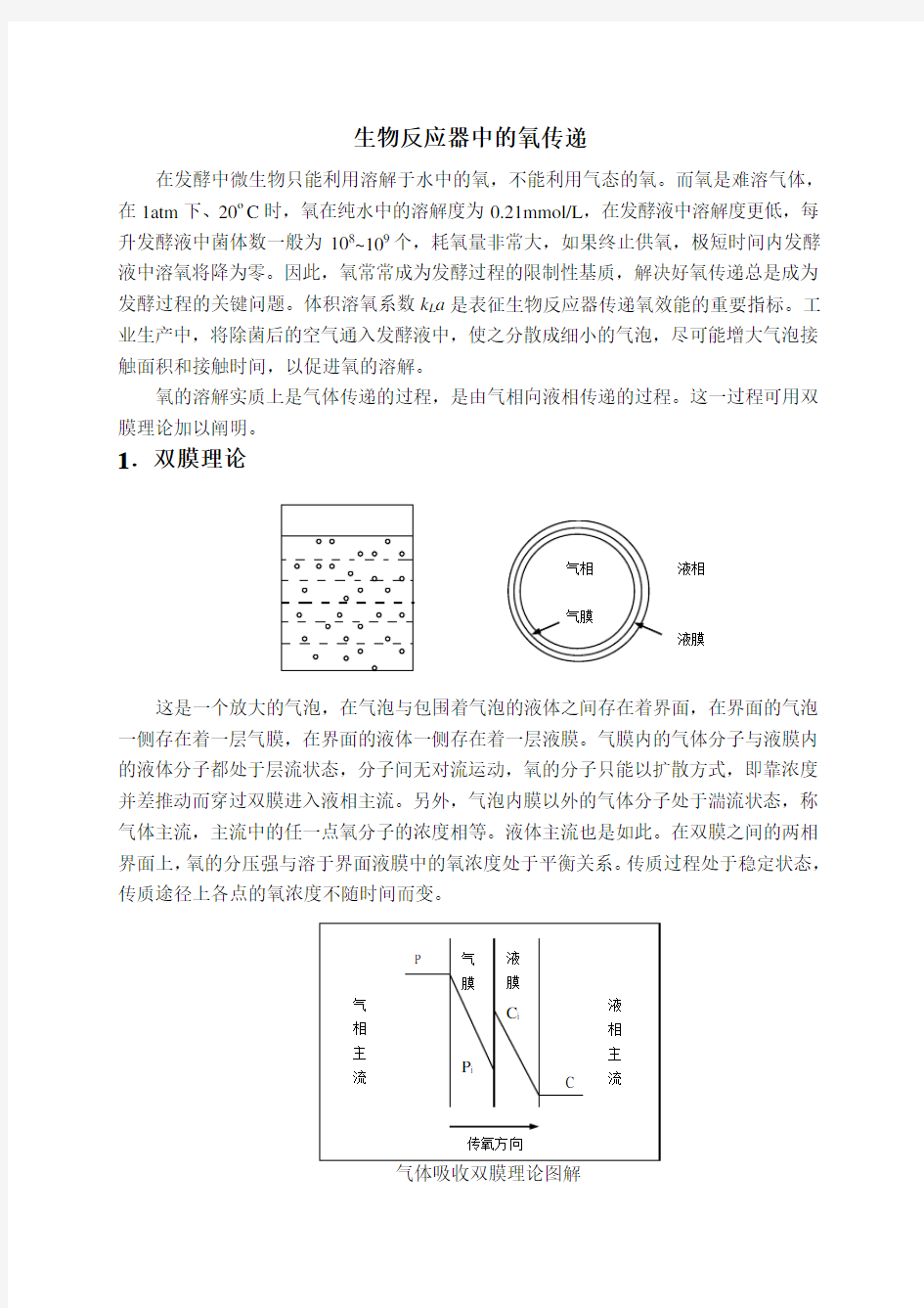 生物反应器中的氧传递