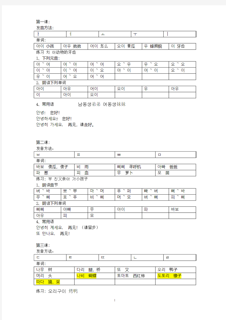 标准韩国语第一册(WORD版)