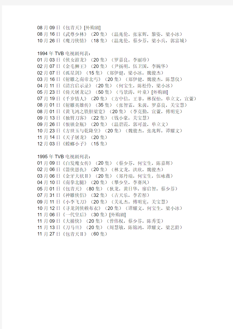 1989年TVB电视剧列表