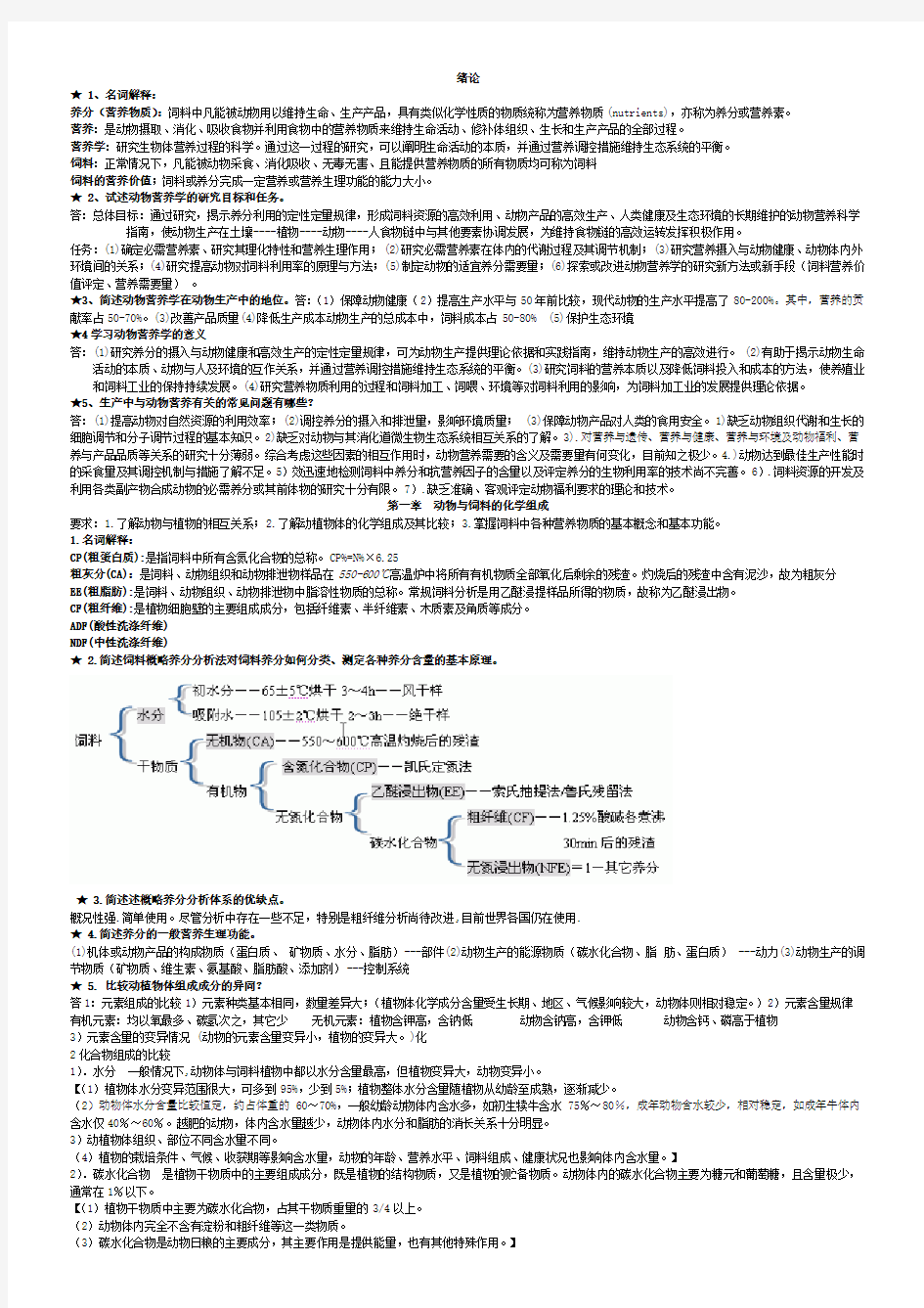 动物营养学复习资料及经典期末试题和答案