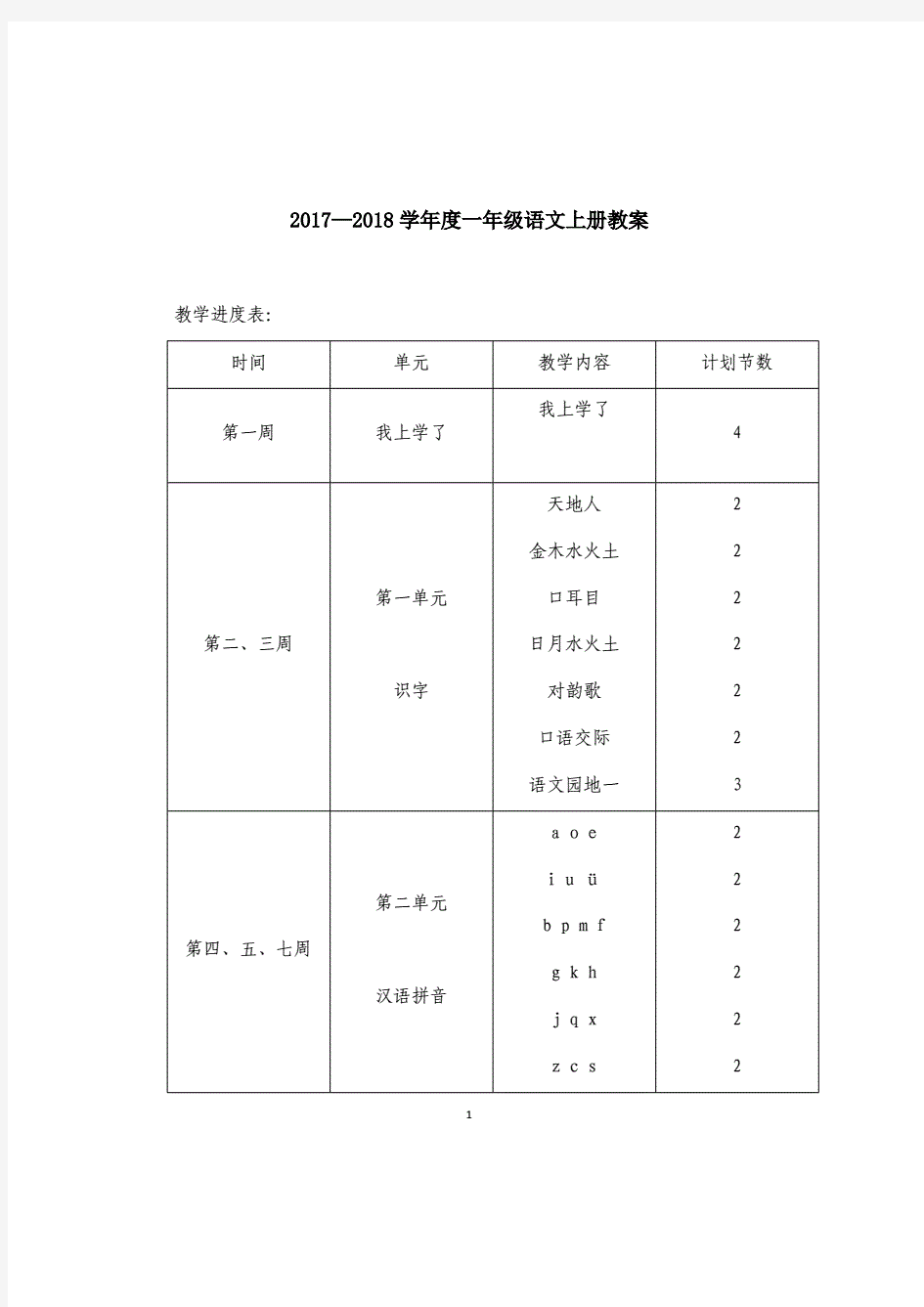 2018年部编人教版一年级上册语文教案(全册).