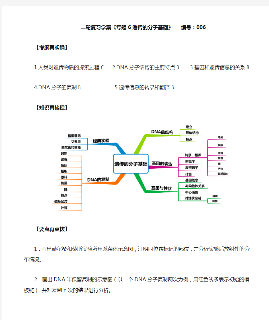 高中生物二轮复习学案——遗传的分子基础-教师版