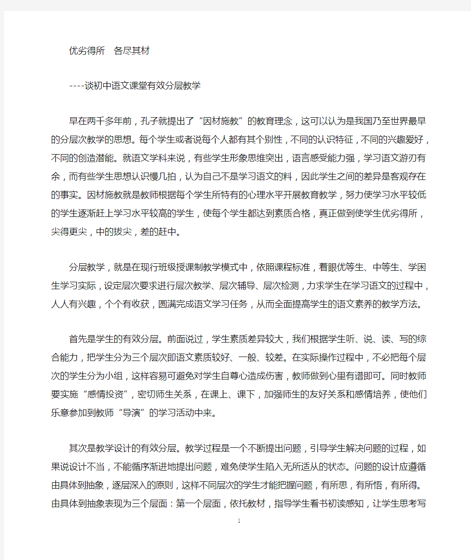 初中语文课堂有效分层教学