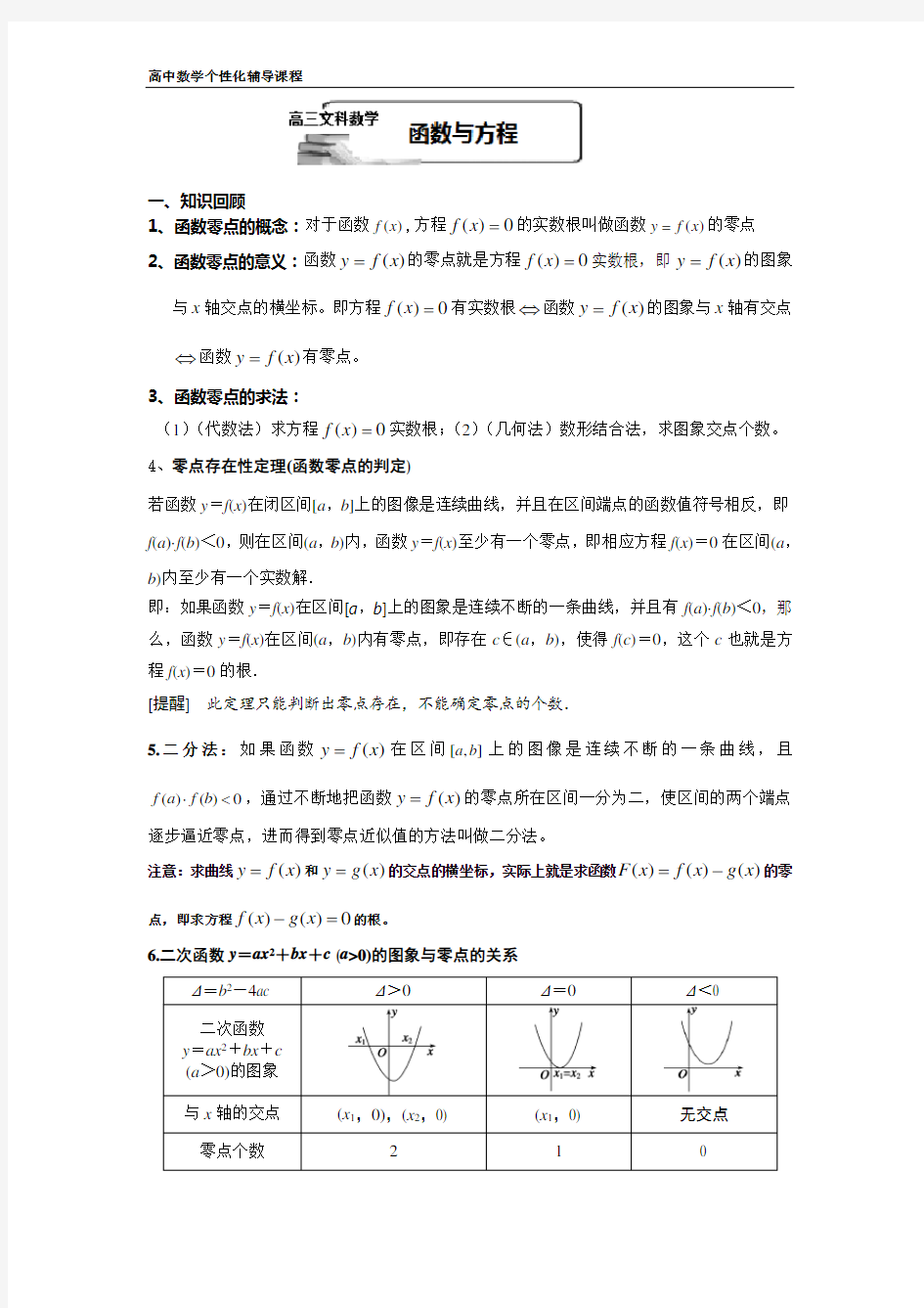 高三数学文科函数专题