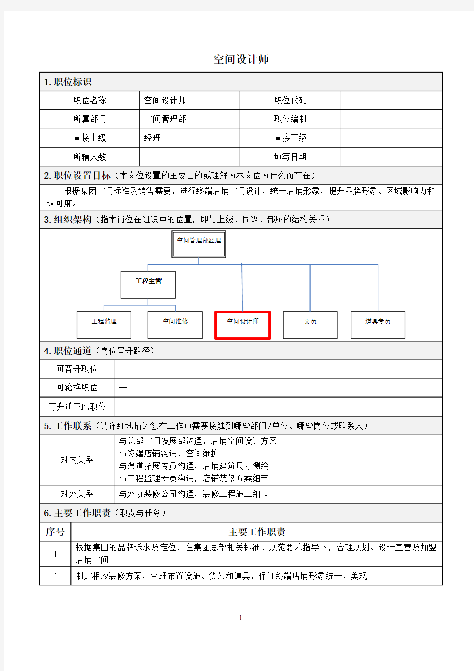 空间设计师岗位说明书